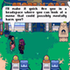 Sam stands outside of a seaside shop and is approached by a girl asking if she can share a meme with her.